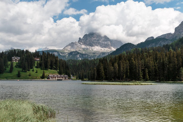 Fototapeta na wymiar Misurina Lake: Italian Dolomites Alps Scenery
