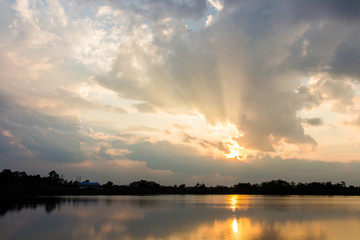 colorful dramatic sky with cloud at sunset.