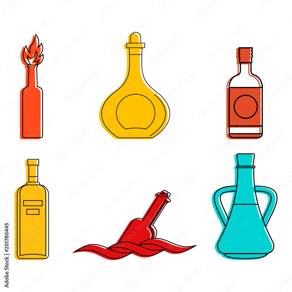 Aufkleber bottle icon set. color outline set of bottle vector icons for web design isolated on white backgroun