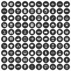 100 business icons set in simple style white on black circle color isolated on white background vector illustration