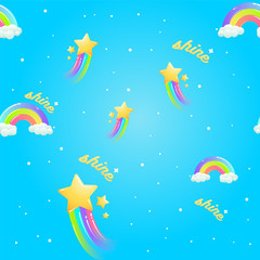 Fototapeta na wymiar Vector kids pattern with rainbow and shine star