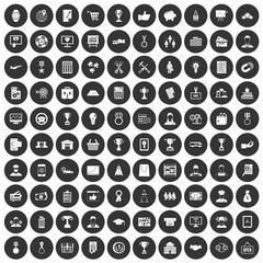 100 business career icons set in simple style white on black circle color isolated on white background vector illustration