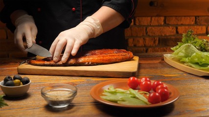 The cook cooks food. Kitchen space