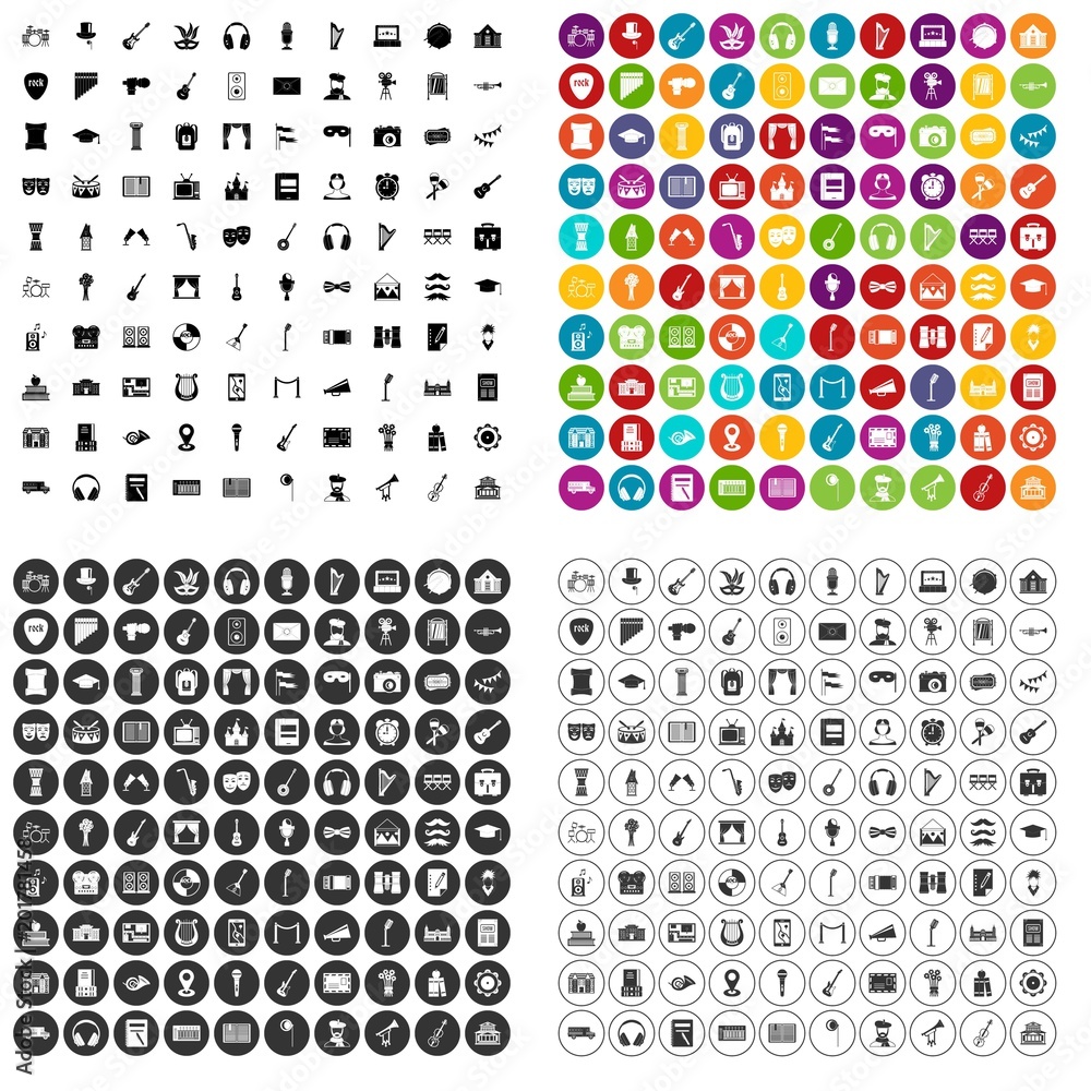 Poster 100 conservatory icons set vector in 4 variant for any web design isolated on white