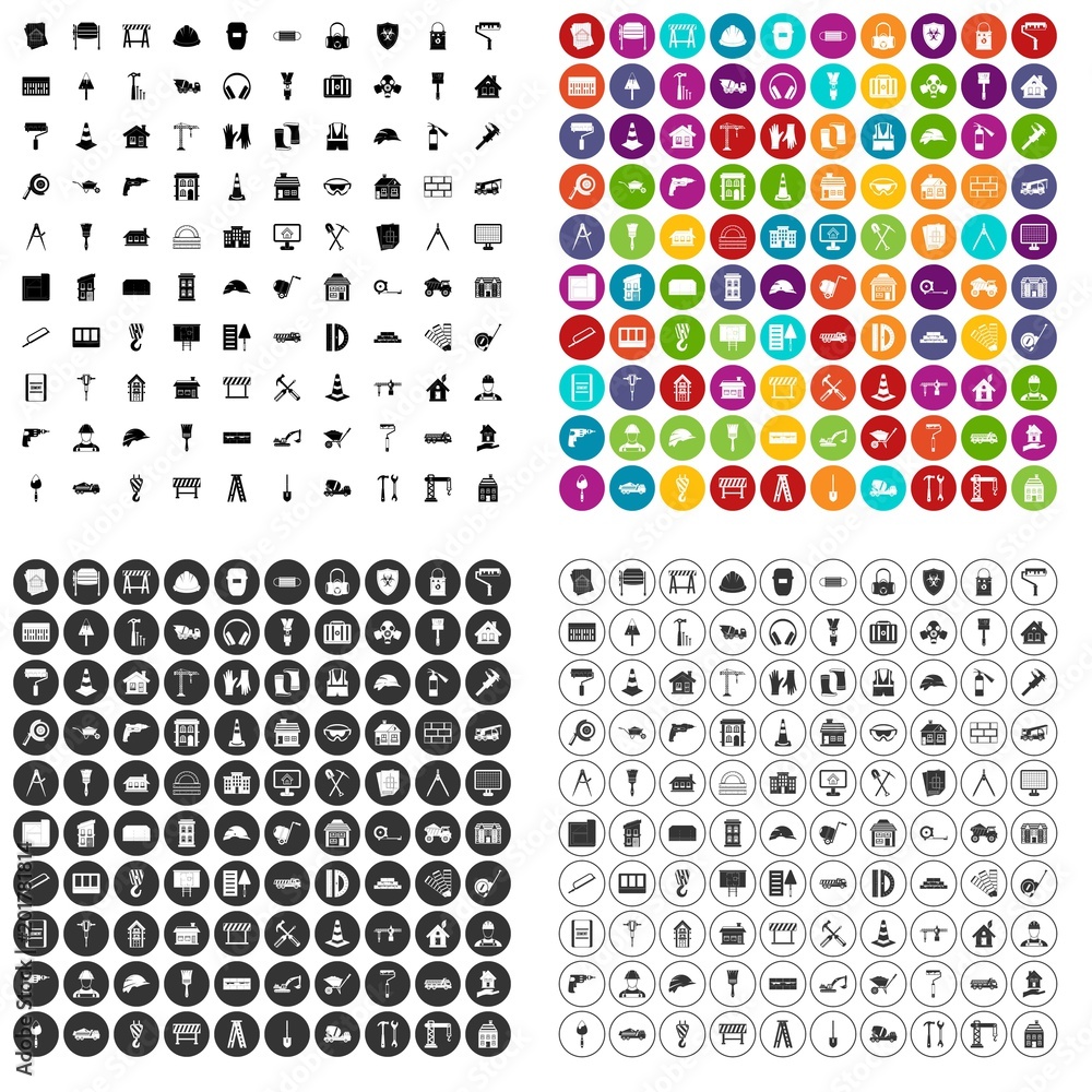 Poster 100 construction icons set vector in 4 variant for any web design isolated on white