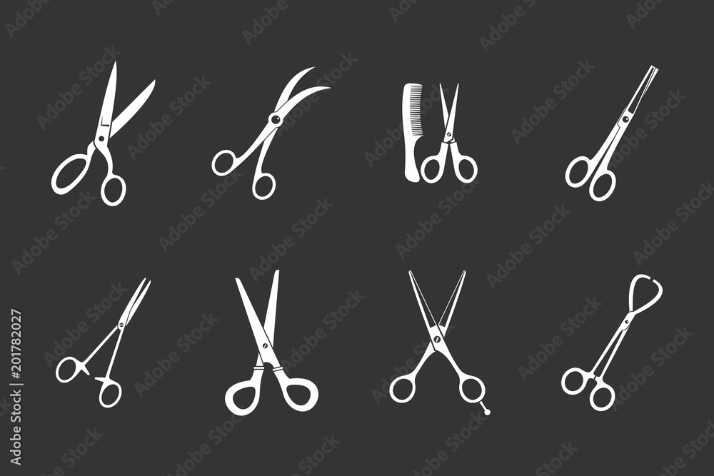 Poster scissors icon set vector white isolated on grey background