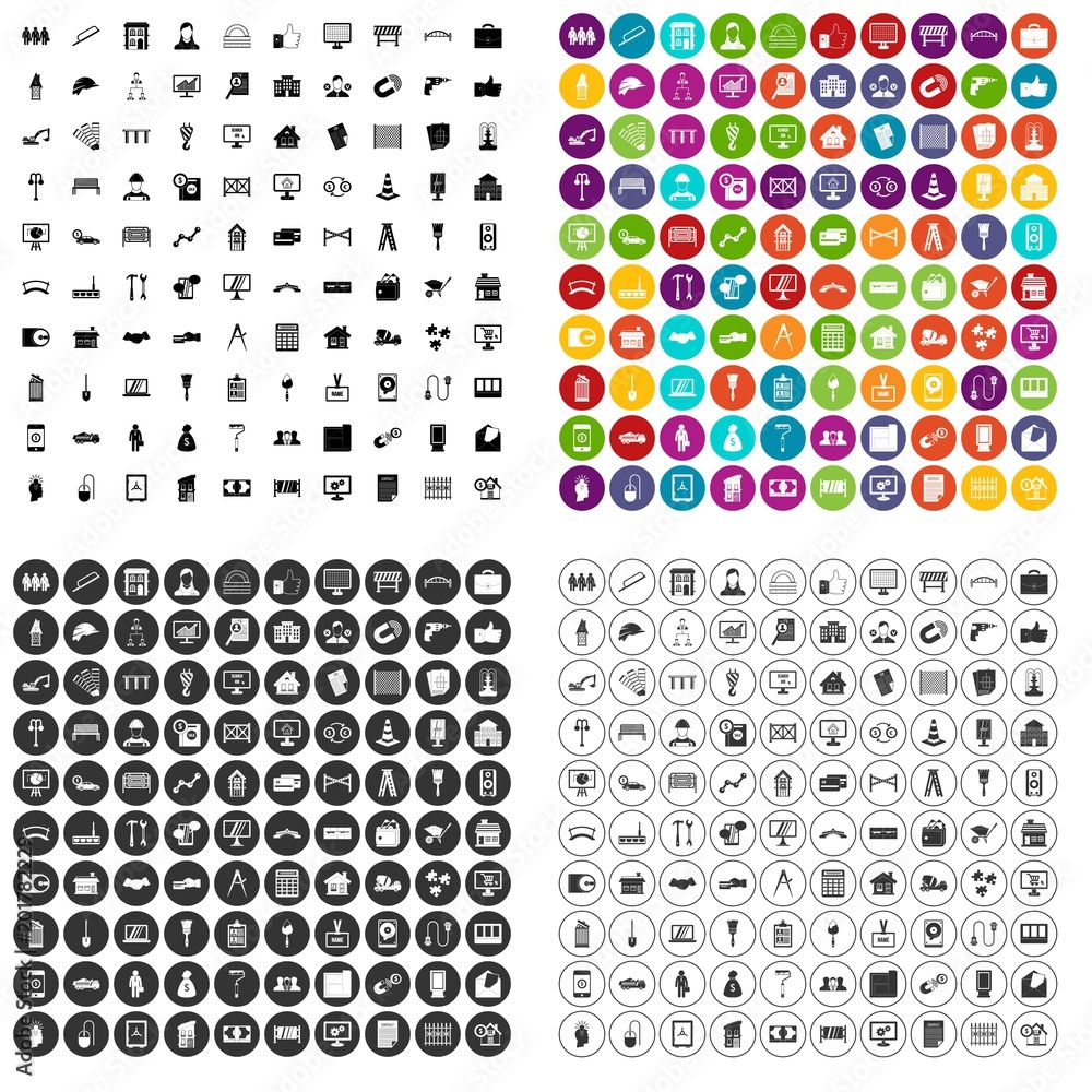 Poster 100 construction company icons set vector in 4 variant for any web design isolated on white