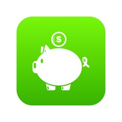Pig money icon green vector isolated on white background