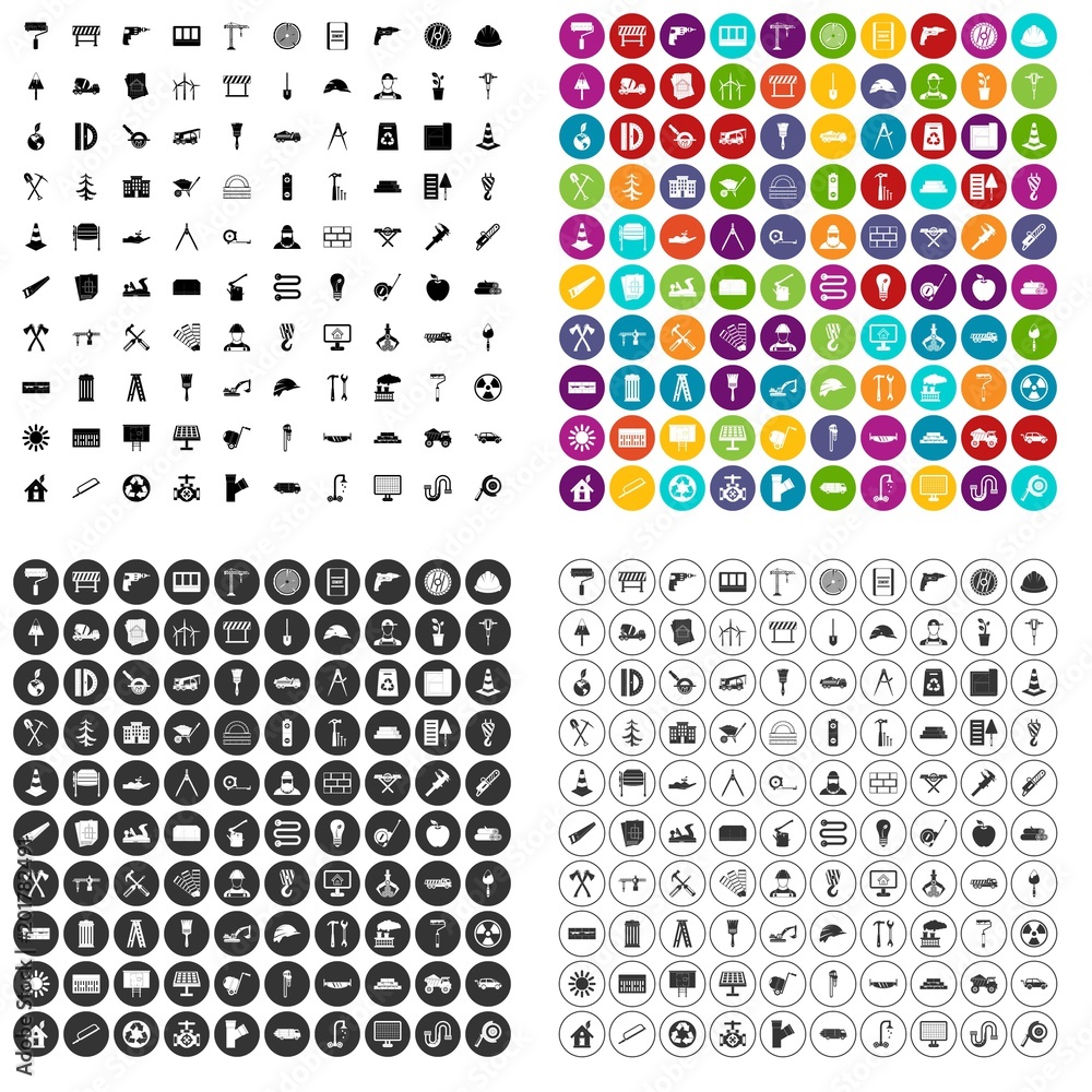 Poster 100 construction materials icons set vector in 4 variant for any web design isolated on white