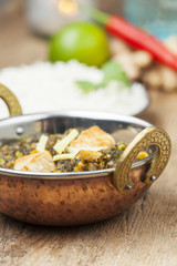 indischen Murgh Palak Gericht mit Reis