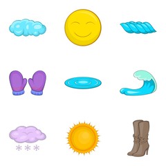 Mild climate icons set. Cartoon set of 9 mild climate vector icons for web isolated on white background