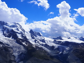 Panorama of Monte Rosa massif scenery, landscape of alpine mountains range in swiss Alps at...