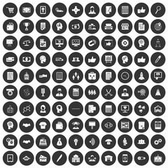 100 business strategy icons set in simple style white on black circle color isolated on white background vector illustration