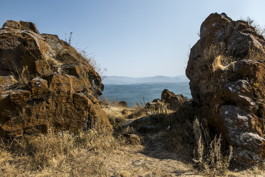 Shore of Lake Sevan in the area of Sevanavank monastery