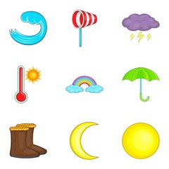 Moderate climate icons set. Cartoon set of 9 moderate climate vector icons for web isolated on white background