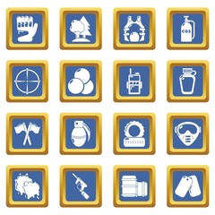 Paintball icons set vector blue square isolated on white background 
