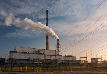 Power plant smoke chimney Krakow, Poland