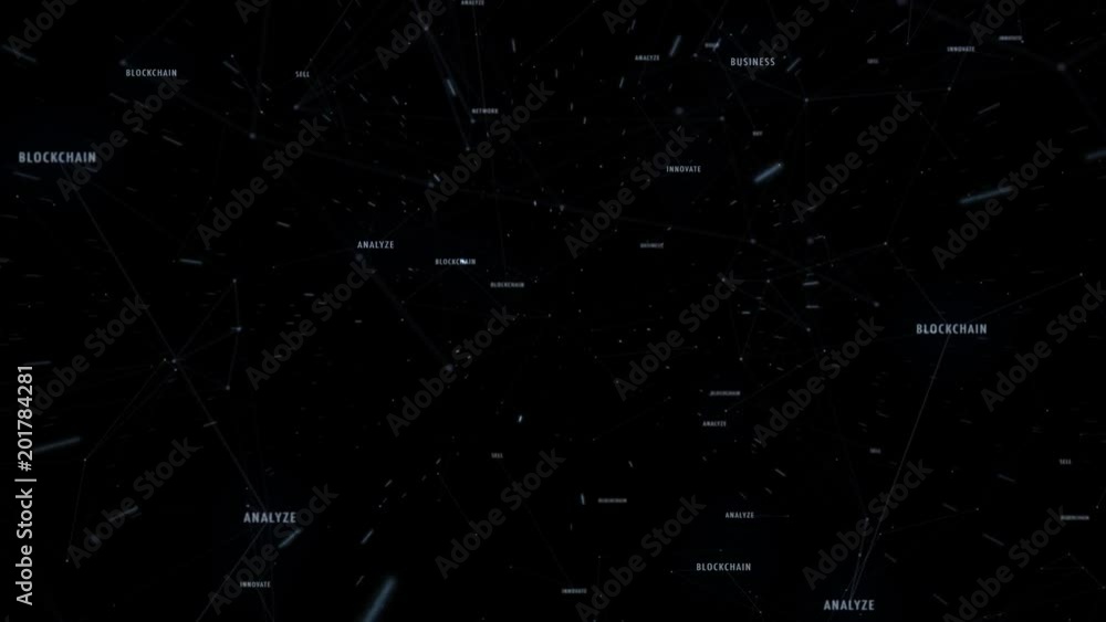 Poster conceptual business words motion with artistic lines and dots movement on black background.