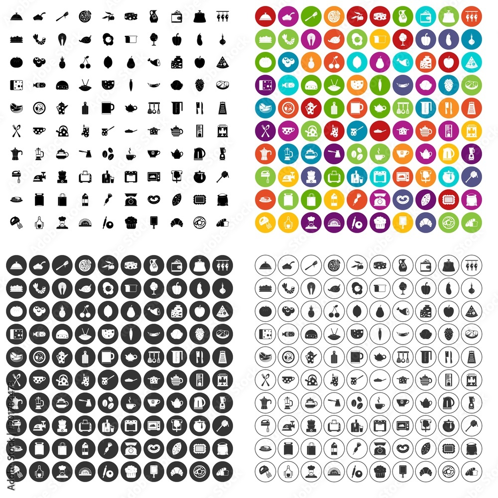 Aufkleber 100 cooking icons set vector in 4 variant for any web design isolated on white