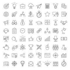 business startup development marketing line black vector 64 icons set