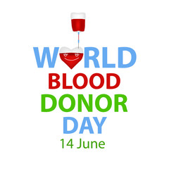 An inscription with a smiling heart. World Blood Donor Day. Infographics. Vector illustration on isolated background.
