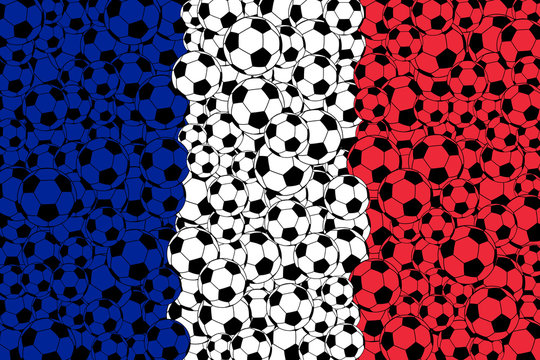 France flag, consisting of football balls in blue, white and red colors