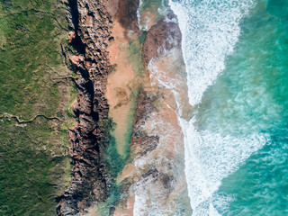 Aerial view of a rocky beach