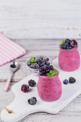 Berry smoothie, healthy detox yogurt drink, diet or vegan food concept