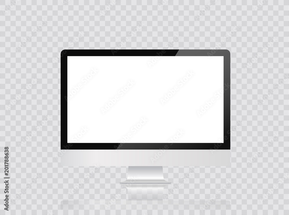 Poster monitor imac style for computer with blank screen, isolated on white background.