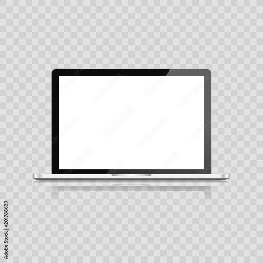 Poster realistic laptop isolated on white background. computer notebook with empty screen. blank copy space