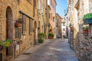 Piękna aleja w Toskanii, Stare miasteczko we Włoszech - obrazy, fototapety, plakaty