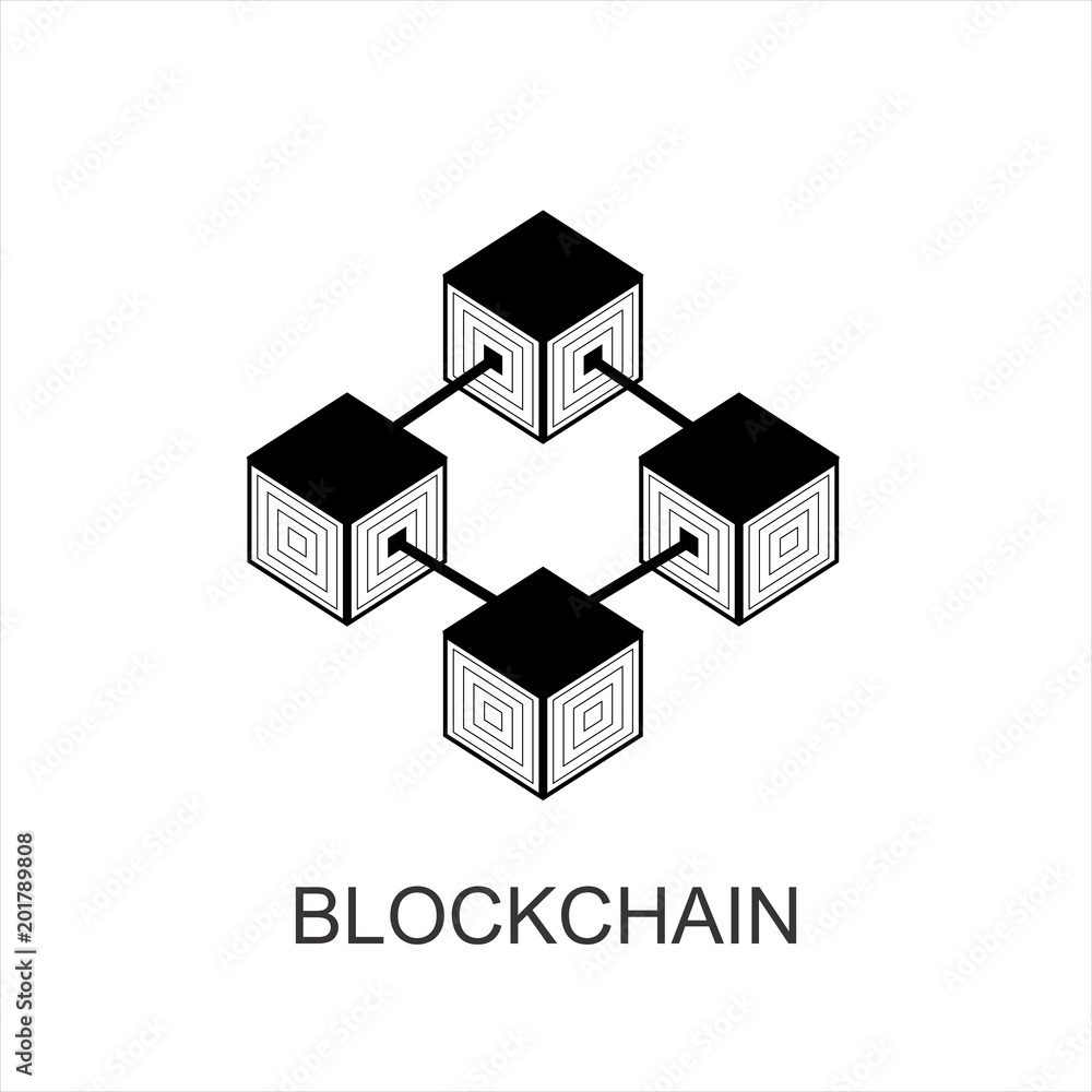 Poster blockchain technology or bussines vector icon in flat style. cryptography cube block illustration.