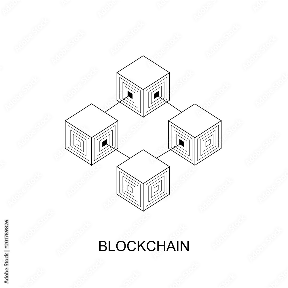 Poster blockchain technology or bussines vector icon in flat style. cryptography cube block illustration.