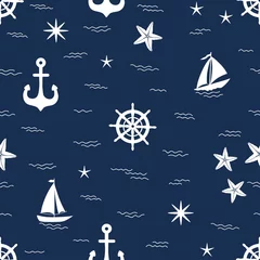 Marine seamless pattern with nautical elements