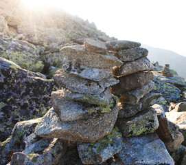 Closeup of a Stack of Stones on Top of a Mountain