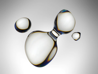 3d render, abstract blue background, water drop, air bubble, twisted glass shape, microbiology, cell, loop, highlight reflection, isolated design element