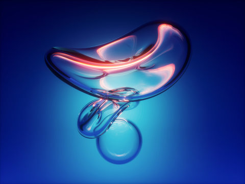 3d Render, Abstract Blue Background, Water Drop, Air Bubble, Twisted Glass Shape, Microbiology, Cell, Loop, Highlight Reflection, Isolated Design Element