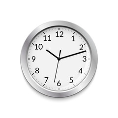 Office clock vector circle modern business sign. Round office clock wall design object