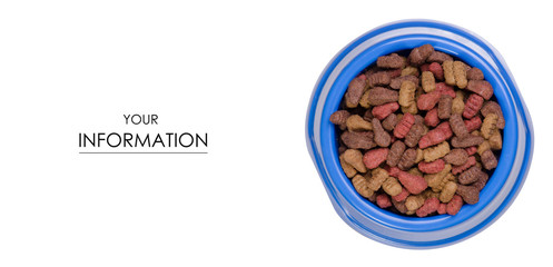 Food for dogs and cats in a blue bowl pattern