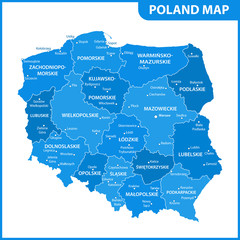 The detailed map of Poland with regions or states and cities, capitals. Administrative division © VectorShop