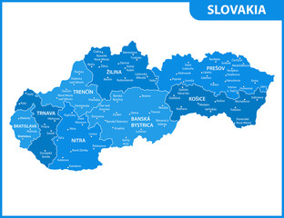 The detailed map of Slovakia with regions or states and cities, capitals. Administrative division