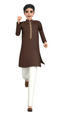 3D illustration character - A man wearing a kurta is running.