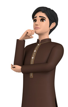 3D illustration character - A man wearing a  kurta is in trouble.