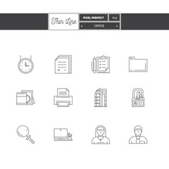 Line Icons Set of Office equipment, objects and tools elements. Logo icons. Vector illustration. Logo icons vector illustration