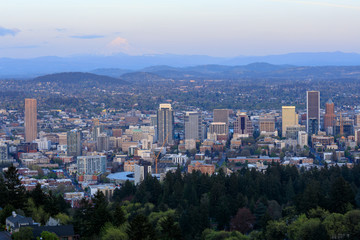 Portland Oregon city panorama from Pittock Mansion