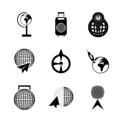 icon Travel with object, paperplane, planet, case and globe