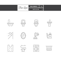 Line Icons Set of Bath Room icons set. Shop furniture, household goods and appliances objects. Icons for web and mobile app.