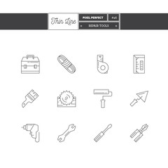 Line Icons Set of Construction icons set. Repair and Construction objects. Icons for web and mobile app.