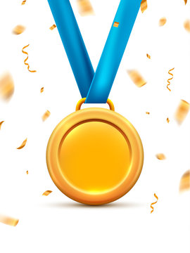Gold medal for first winner prize. Gold metal award symbol. Medal gold vector icon