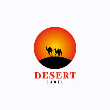 Desert Camel Logo Template Design. Creative Vector Emblem, for Icon or Design Concept.